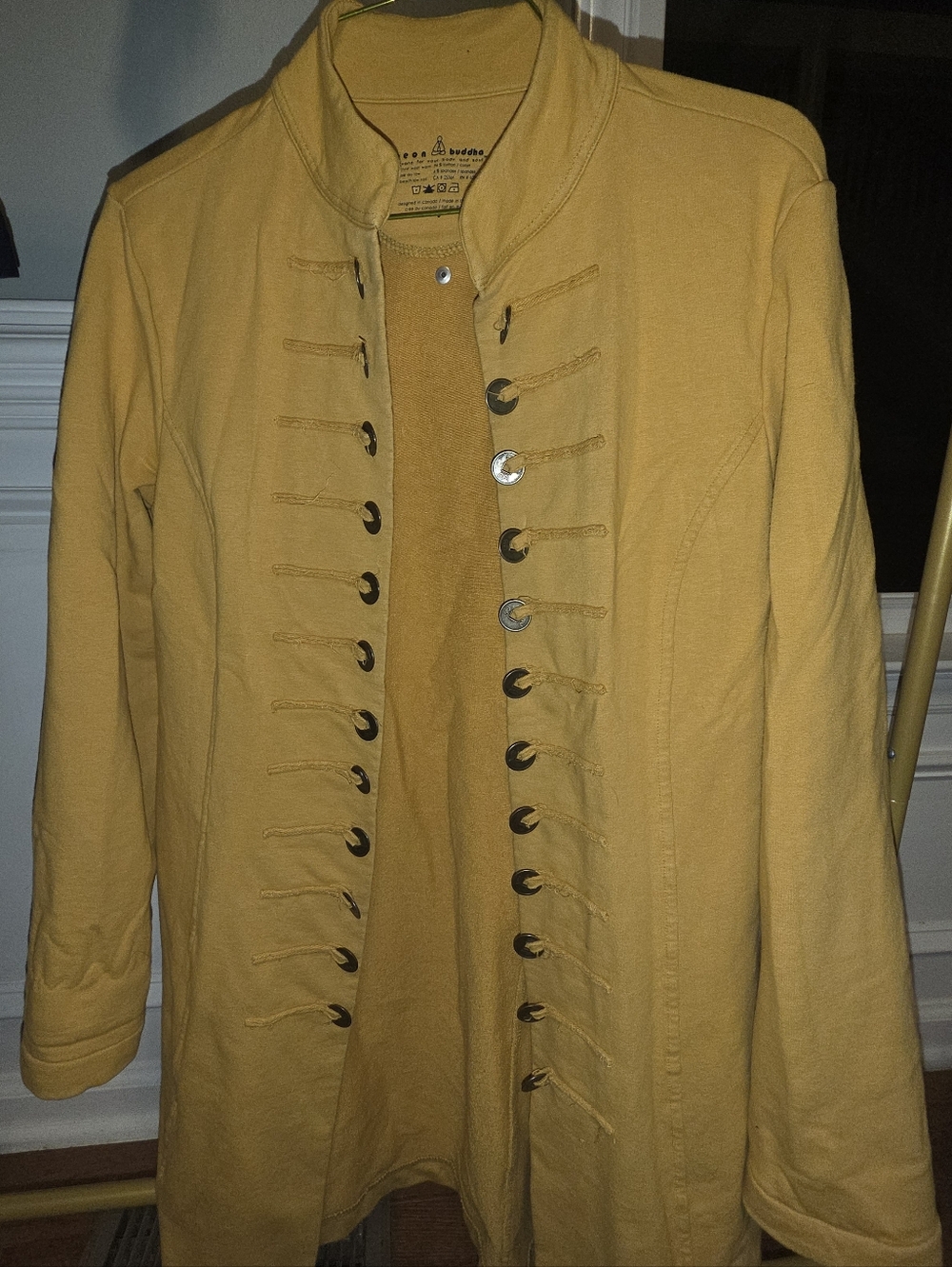 Neon buddha mustard yellow Cotton button-front coat Military Size S Vintage